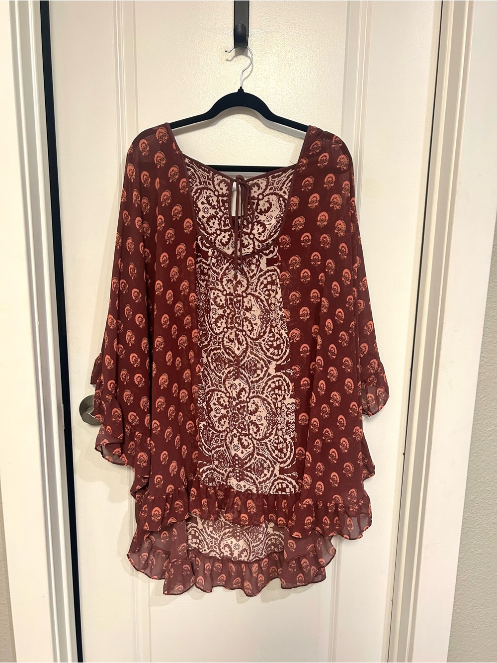 Free People Rust Paisley Lace-Up Boho Tunic